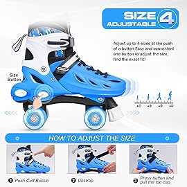 METROLLER Roller Skates for Girls Ages 5-8 8-12 and Boys Teens, Adjustable 4 Sizes for Kids Toddler Rollerskates with Light up Wheels, for Women (Blue, Small-Little Kid (11j-1 US))