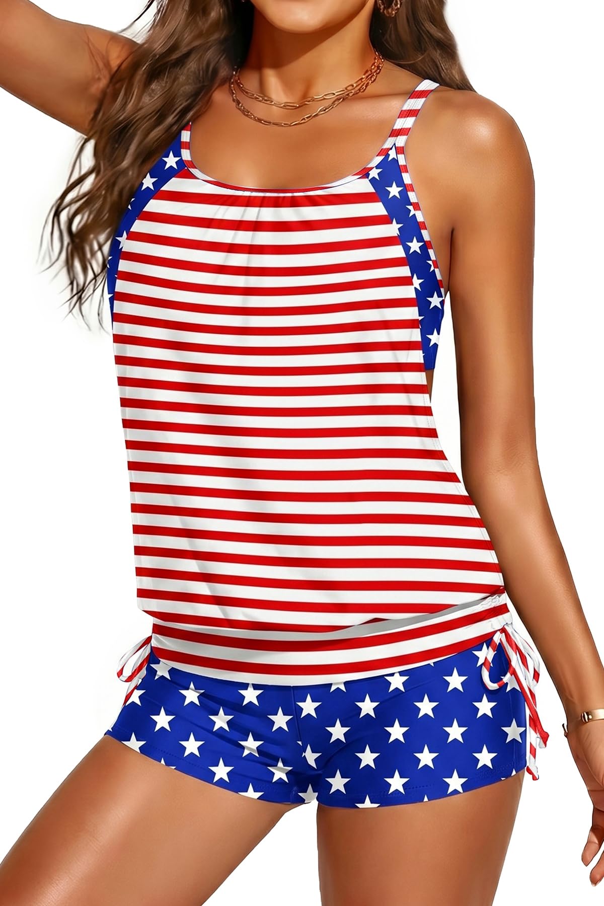 Womens Tankini Swimsuit Two Piece Tummy Control Bathing Suit with Shorts