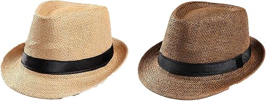 CLOTHERA Fedora Jute Round Hat (Pack of 2) Multicolor & Beige for Babies Photoshoot (6 Months to 9 Months)
