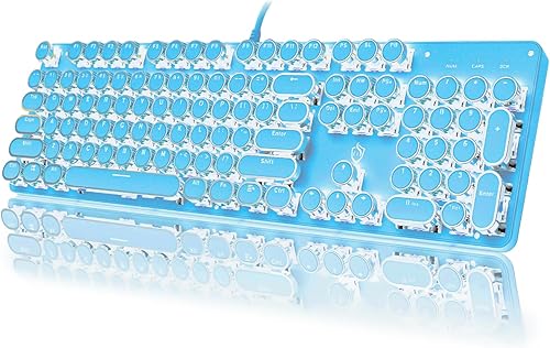 Teclado mecánico para juegos estilo máquina de escribir, retroiluminado RGB, con cable con interruptor azul, teclas redondas retro, teclado de 104