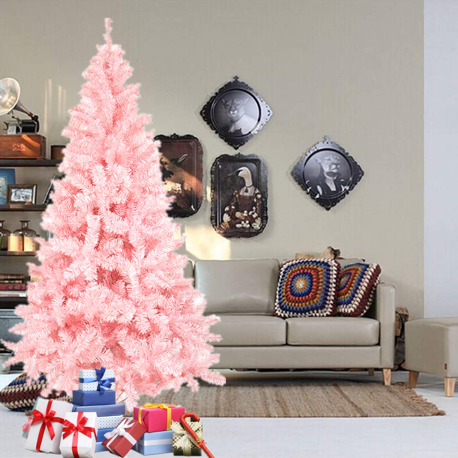 Árbol de Navidad Artificial Árbol Espeso y Lujo con Soporte Metálico, Árbol de Material de PVC - Rosado Claro (120cm, 200puntas)