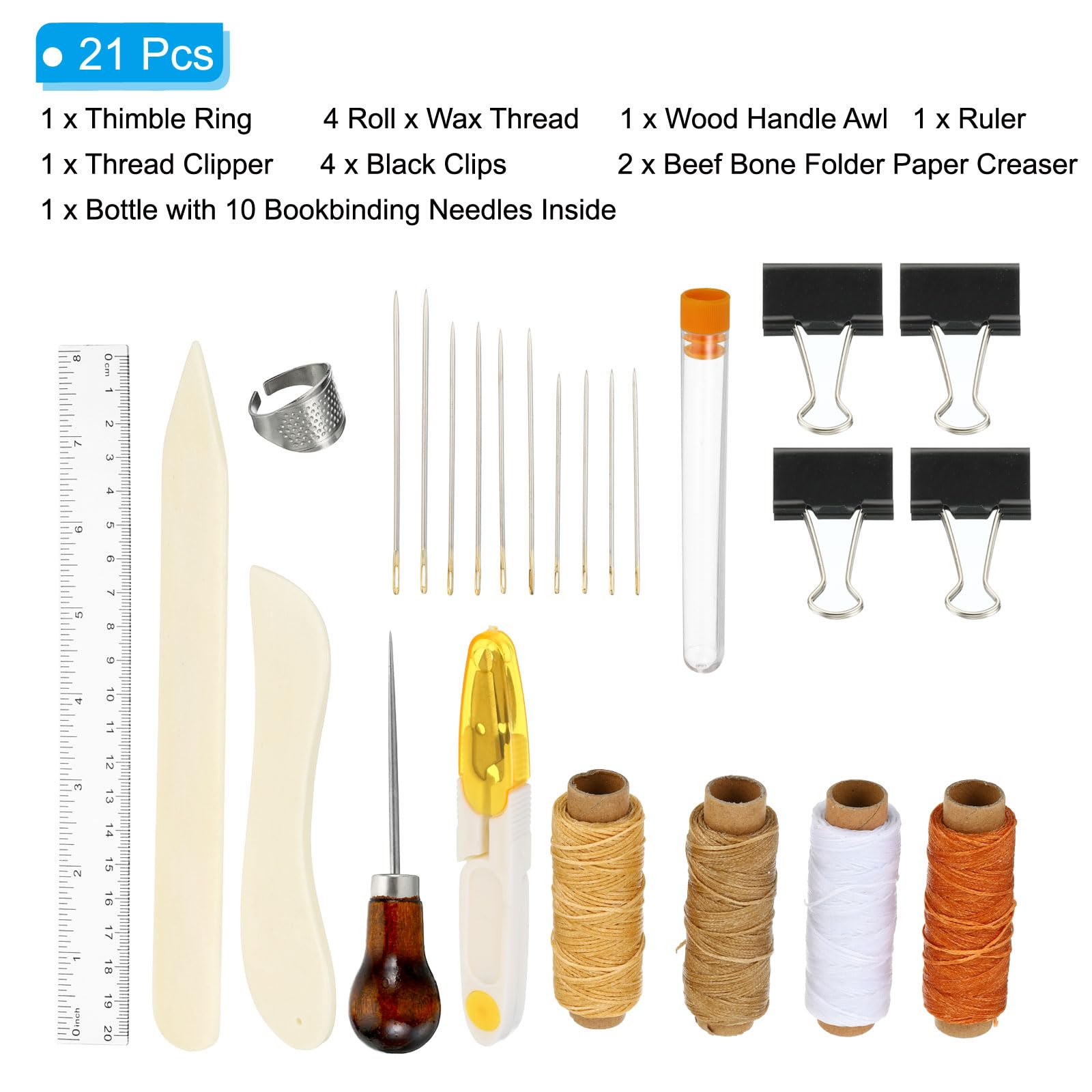 Kit Rilegatura Libri 11 Pezzi - Con Ossa Piegatura, Aghi, Cera Filo E Punteruolo Per Fai Da Te - Foto 10