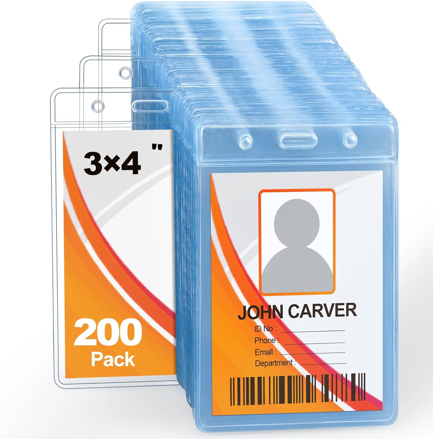 200 Pcs No Zipper ID Name Badge Holder 3 x 4 Inches Clear Plastic Vertical ID Card Holder