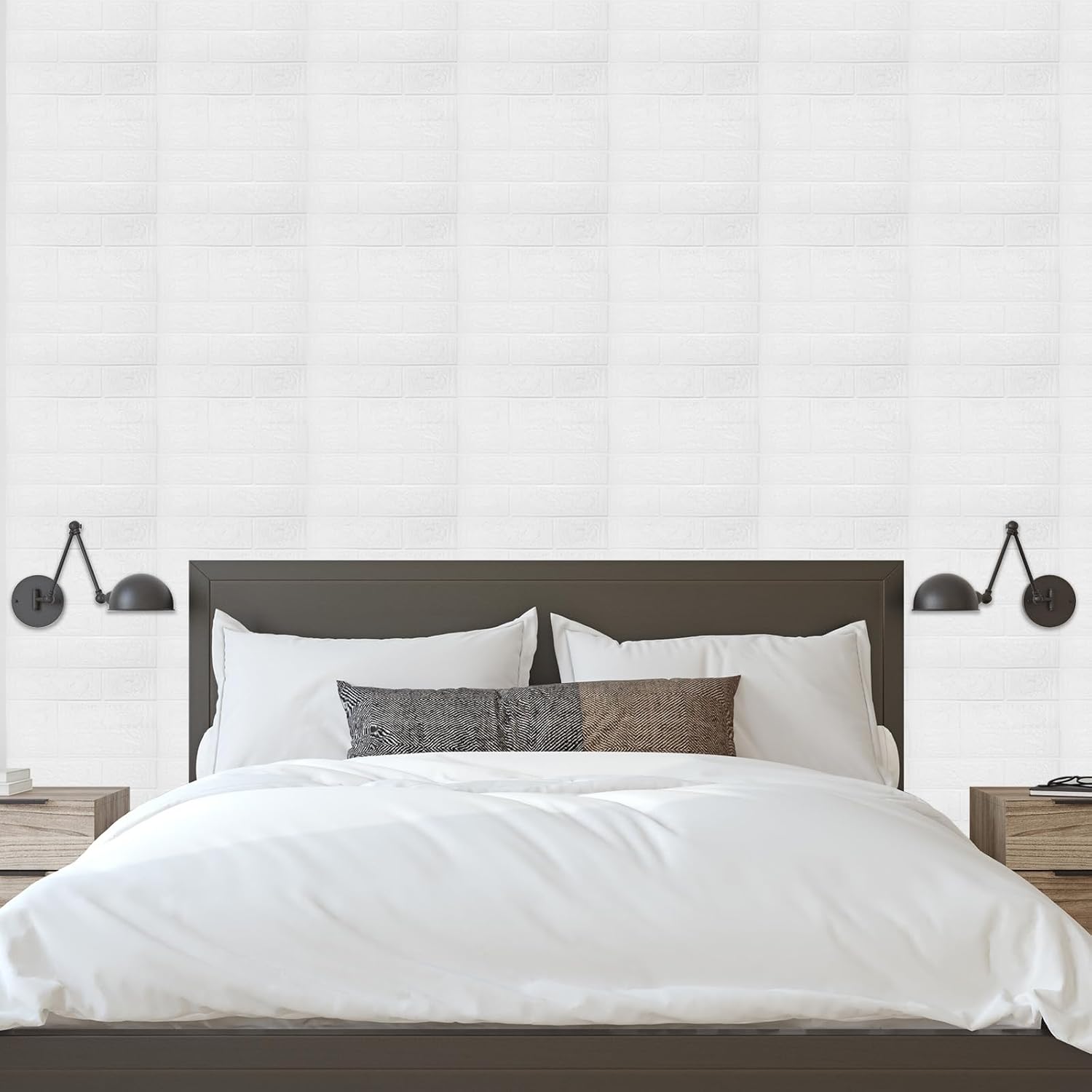 uxcell 3D Wall Panels Peel and Stick, 30PCS Foam Brick Wallpaper for Bedroom Faux Stone Wall Panel Self-Adhesive Wallpaper (White Tile)