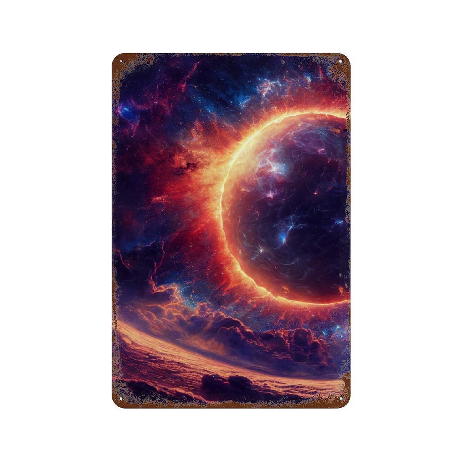 Cosmic Nebula Galaxy-3 Rust Effect Tin Sign 11.8"x7.9", Decorative Metal Wall Art for Living Room, Hallway And Home Decor