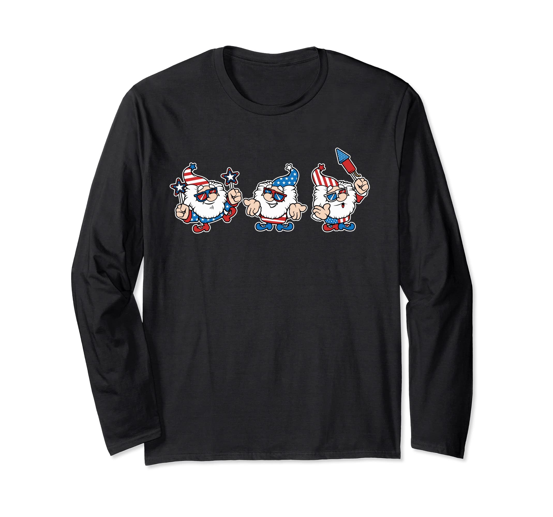 USA Patriotic Gnomes American Flag 4th of July Independence Long Sleeve T-Shirt, Black
