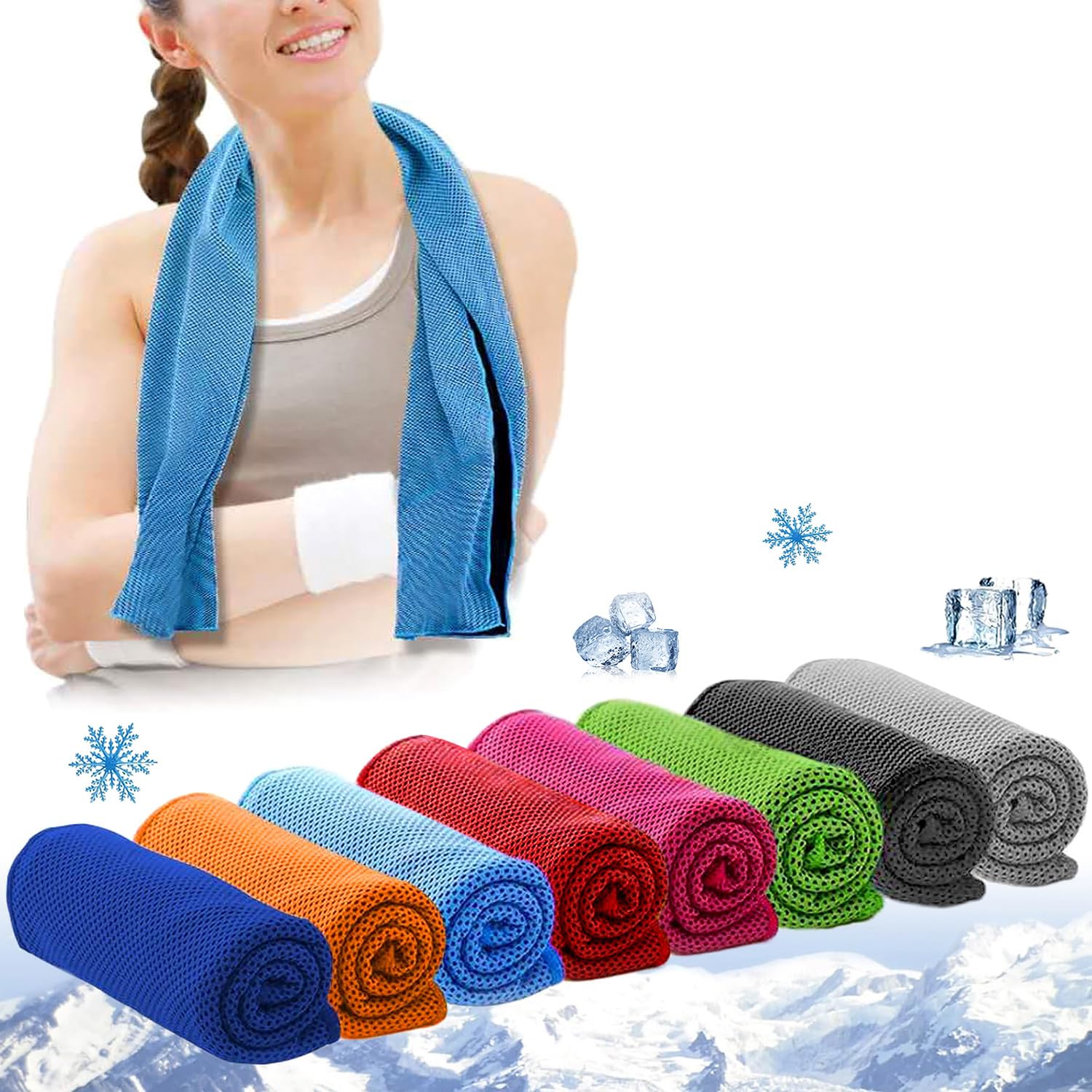 8 Pack Cooling Towel, Ice Towel, Microfiber Sweat Towel, Soft Breathable Chilly Towel for Yoga, Sport, Gym, Workout, Fitness, Running & More Activities