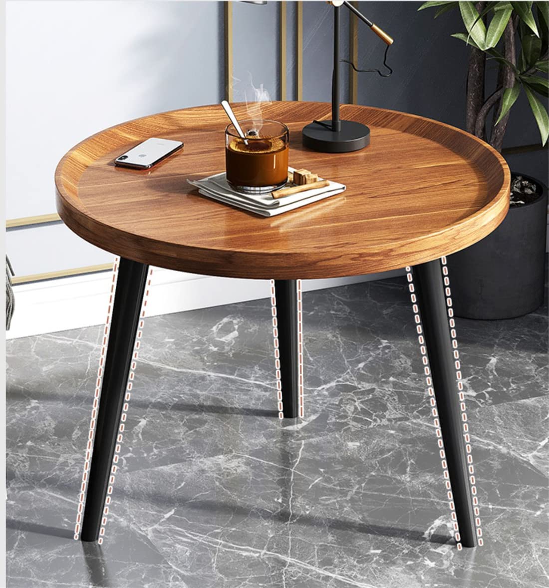 ANS_HOME Walnut Round Coffee Table Wooden Rustic Coffee