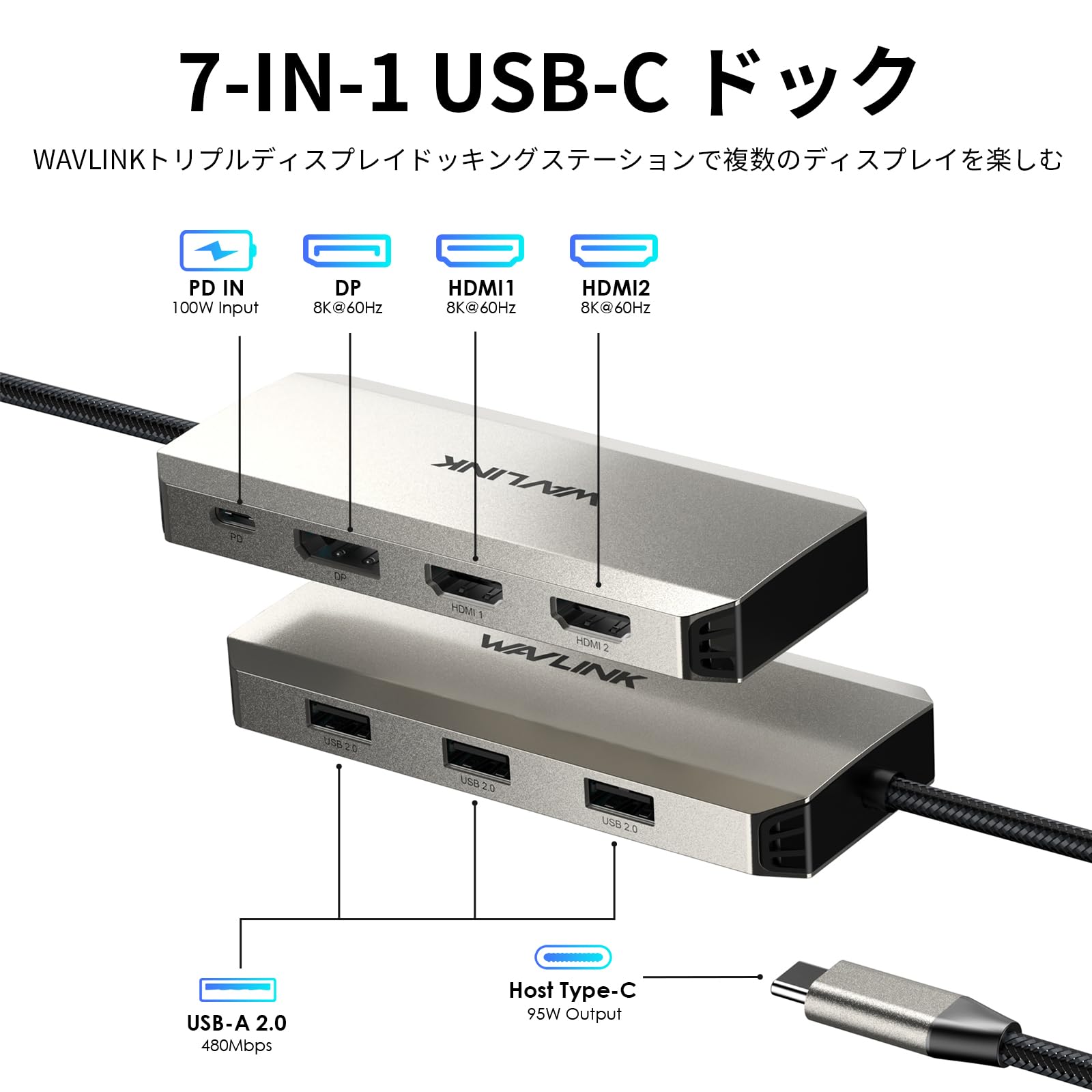 WAVLINK USB-C 4K トリプルディスプレイ ドッキングステーション Amazon | WAVLINK USB C ドック トリプルディスプレイ、7-in-1