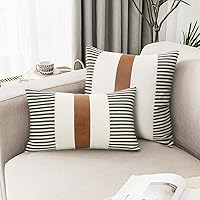 Vista 2 de JASEN Juego de 2 fundas de almohada estilo granja de piel sintética marrón, fundas decorativas modernas para sofá, dormitorio, sala de estar