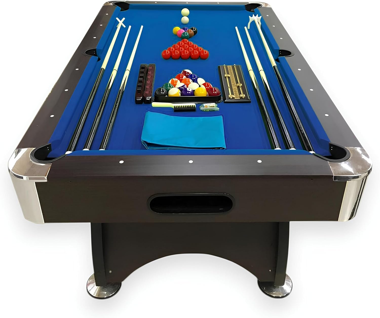 SIMBASHOPPING 7 Foot Pool Table Modern Billiard Table with Blue Felt, Ball Return and Accessories - Blue Sea