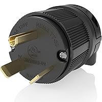 Vista 8 de Journeyman-Pro NEMA TT-30P, 30 amperios, 125 voltios, 3 clavijas macho de hoja recta de 3 clavijas, conector de enchufe para remolque, color negro