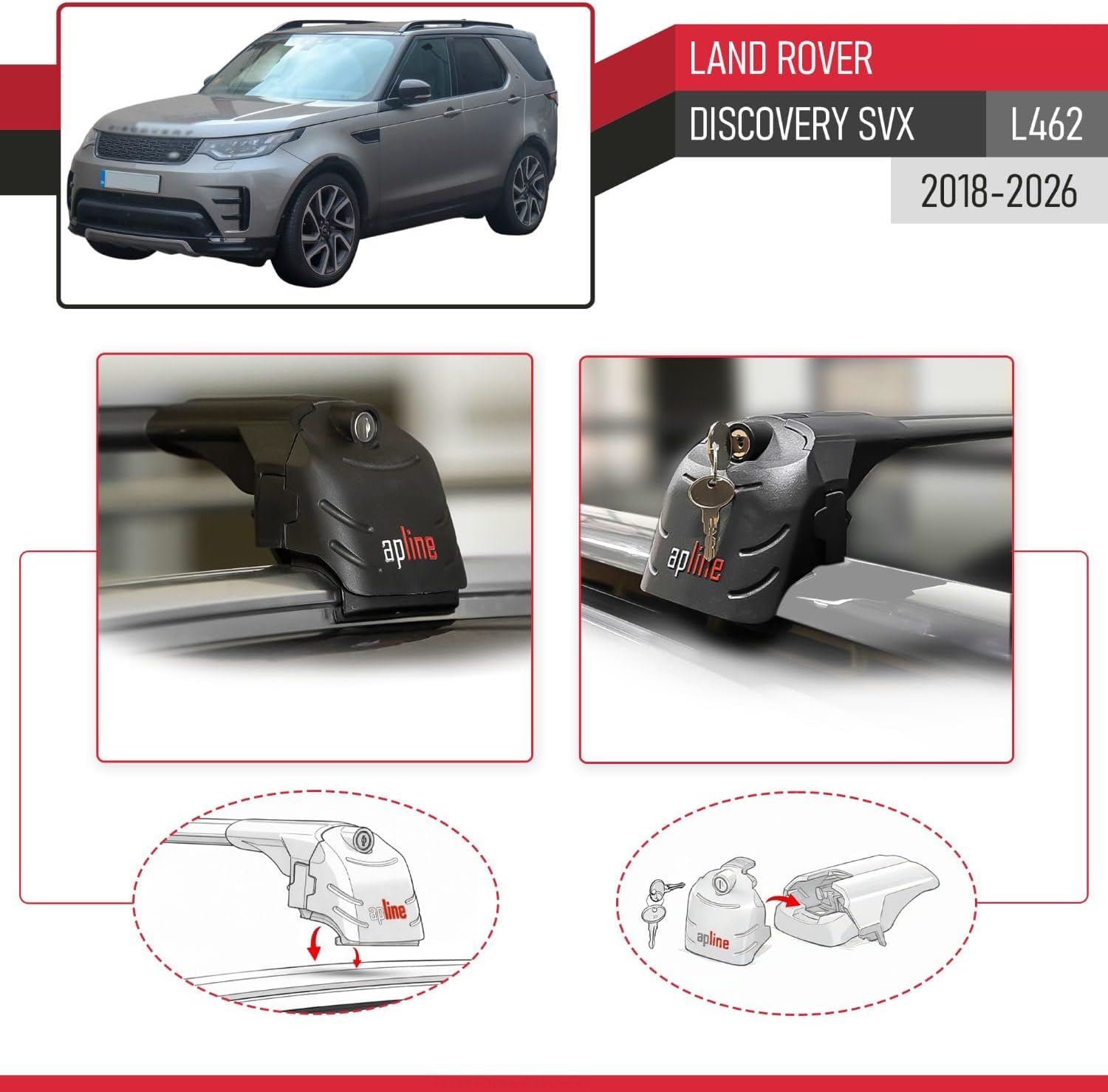 Compatible with Land Rover Discovery SVX (L462) 2018-2026 ACE-2 Type Car Roof Rack Cross Bar Black Aluminium Bars