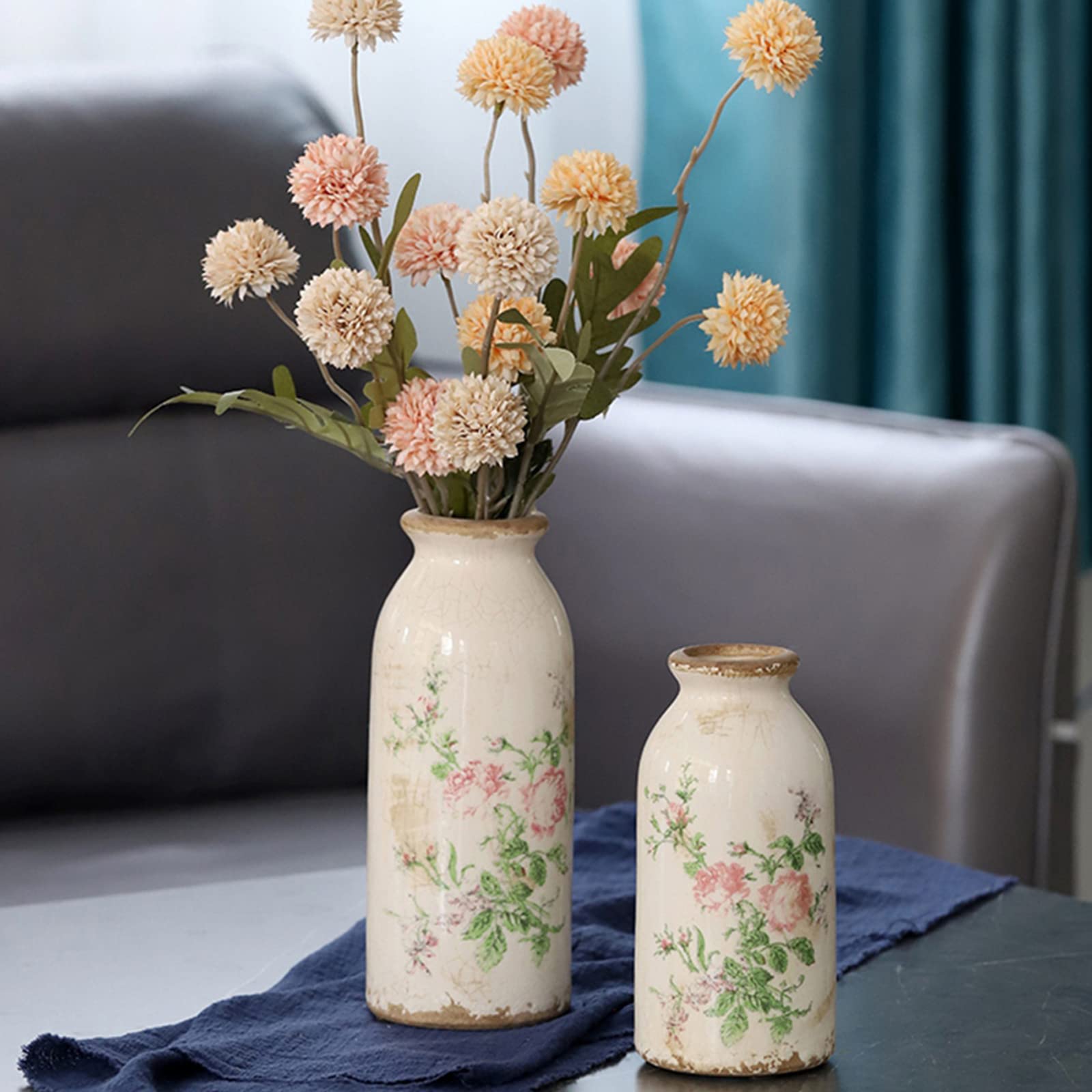 Denique Rustieke keramische bloemenvaas, vintage hoge vloer vaas boerderij decor, grote vazen voor woonkamer entryway tafel middelpunt decor, terracotta vazen aardewerk klei vaas (A-22cm