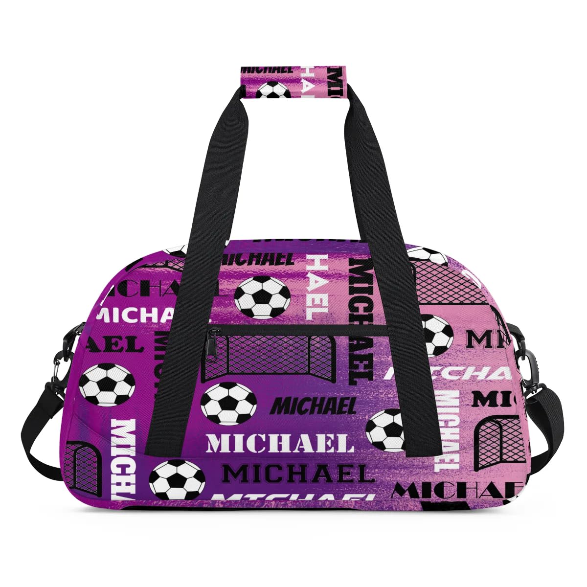 CURLYOOT Custom Soccer Gym Bag Duffel Bag for Women Men, Personalized Name Sport Bag Overnight Bags Custom Travel Weekender Bag with Name, Purple