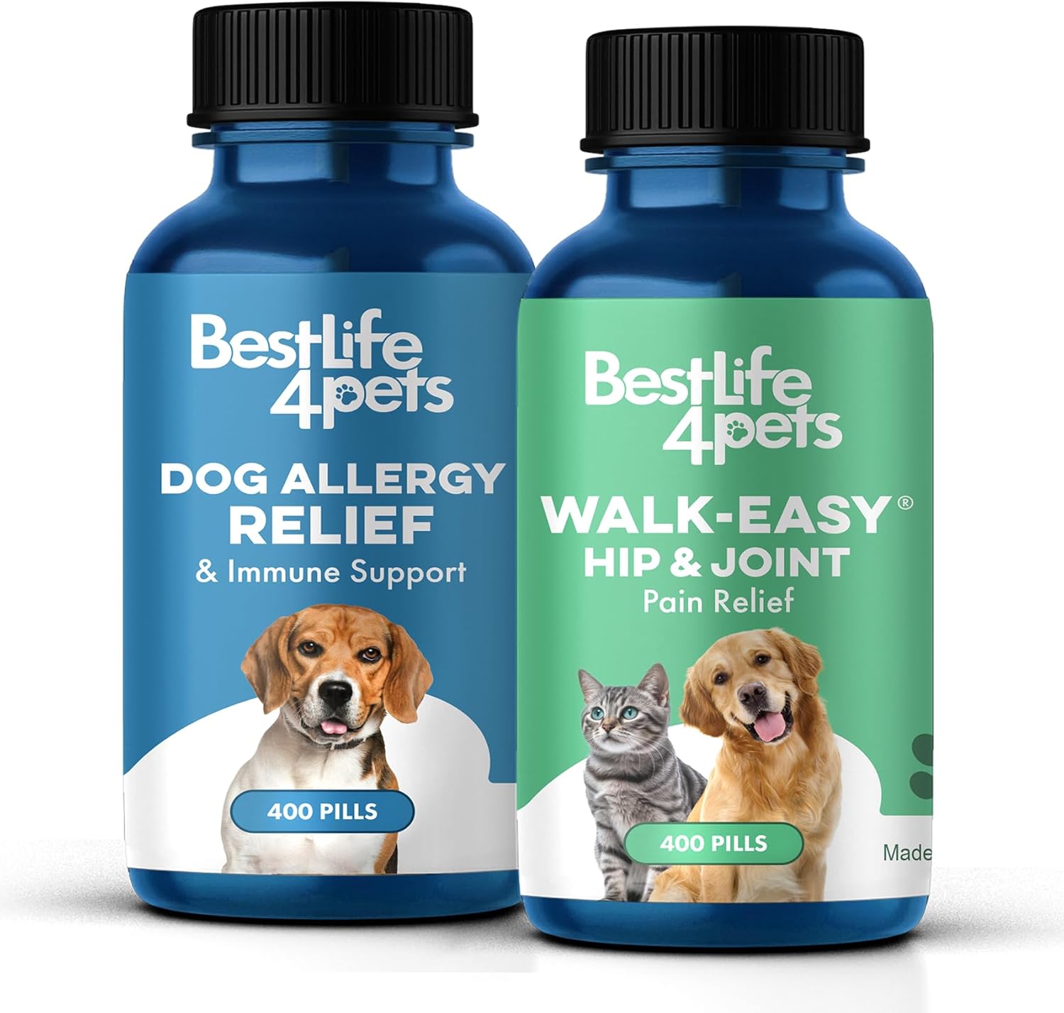 Walk-Easy Cat & Dog Joint Pain Relief, Effective Cat Pain Reliever, Anti Inflammatory & Natural Dog Hip and Joint Supplement, and Dog Allergy Relief & Immune Support, Natural Holistic Itch Relief