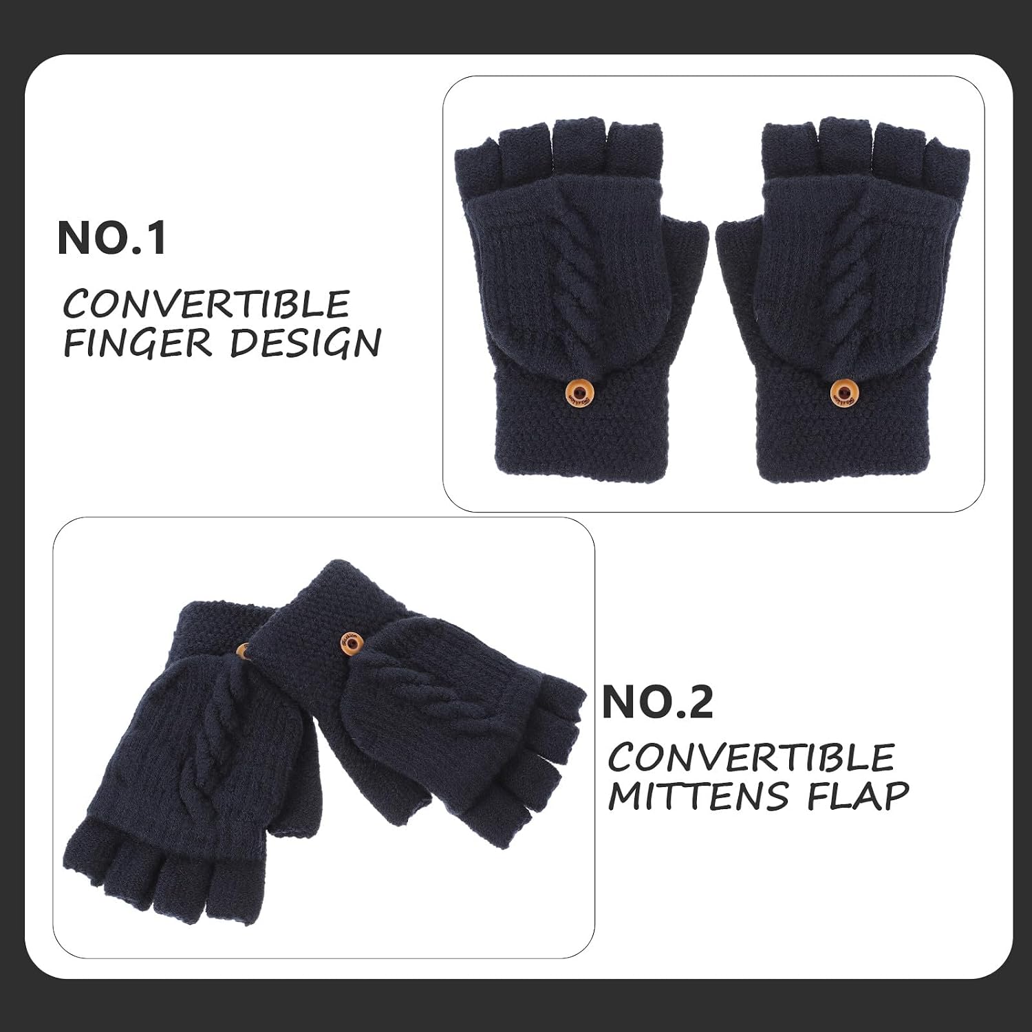 Xmas Women Convertible Fingerless Gloves with Flap, Warm Knit Mittens image 4