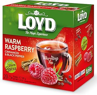 LOYD - Wärmender Tee Himbeere, Zimt, Schwarzem Pfeffer - 20 Pyramidenbeutel - Wintertee mit Himbeeren & Eine Prise Pfeffer - Süß mit Etwas Würze - Warming Tea Raspberry, Cinnamon & Black Pepper - 40g