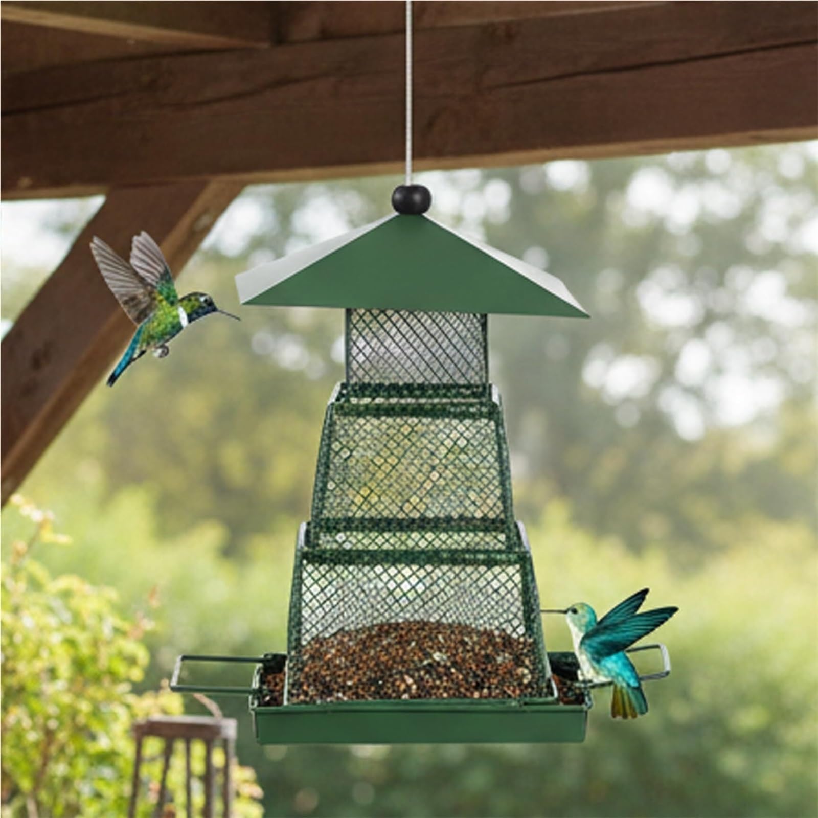 Comedero for pájaros Colgante, portátil, Plegable, de Metal con Bandeja, Gran Capacidad, Resistente a la Intemperie, a la Lluvia for balcón y Patio Trasero