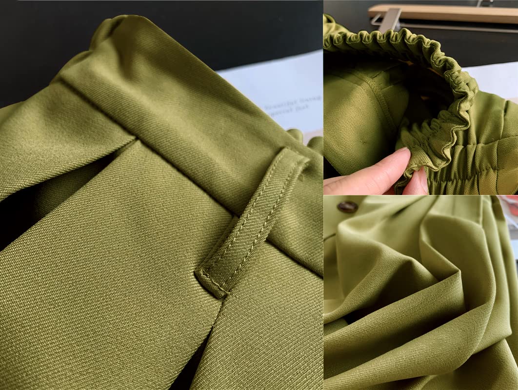 JayscreateEU Jupe midi pour femme, jupe longue, taille haute, longueur genou, ligne A, avec poches - Jupe d'été plissée, maxi jupe d'automne avec franges, vert, XXL