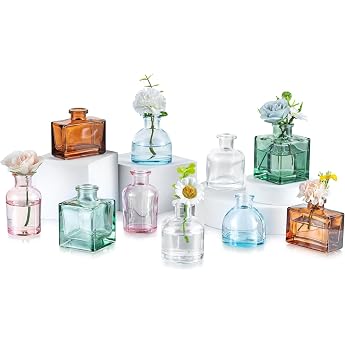 Glasseam Mini Vases Small Table Decoration Pack of 10 Small Glass Vases Decoration | Colourful glass vase, modern flower vase