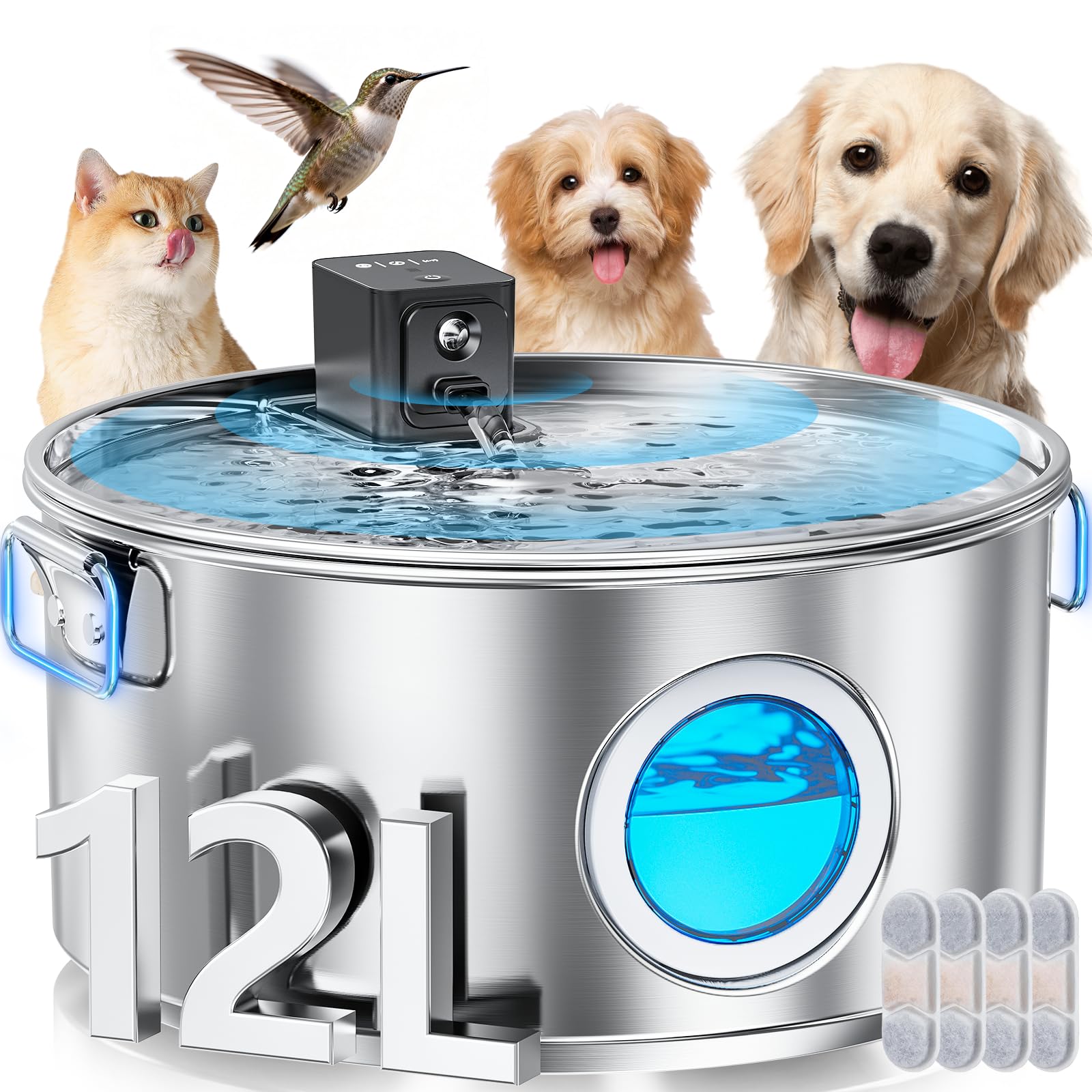 FIYOVA 3.4Gal Wireless Automatic Dog Water Fountain