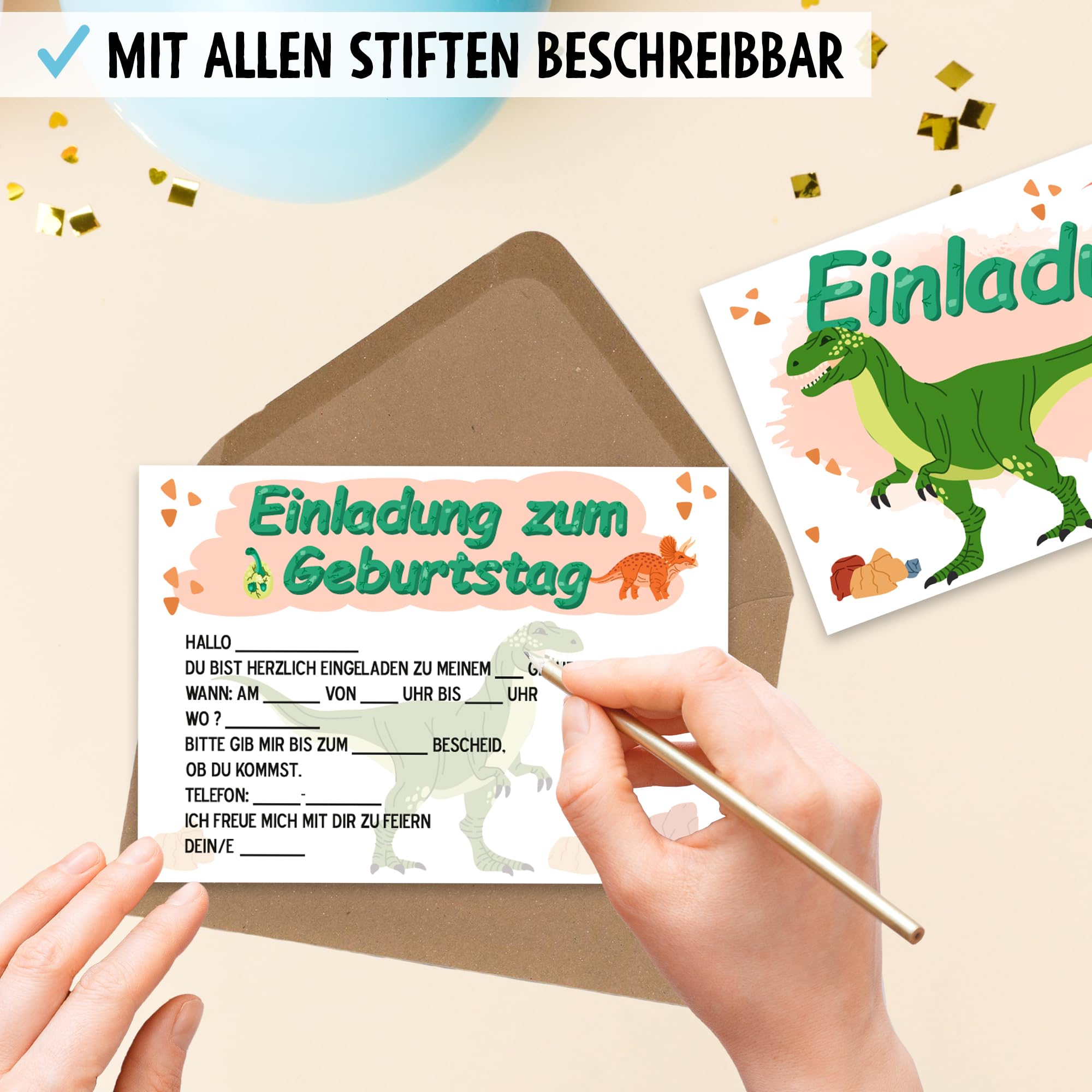 OWLBOOK T-Rex Tyrannosaurus 50 Einladungskarten Kindergeburtstag Junge Jungs Dino Dinosaurier - Geburtstageinladungskarte für Jungen - Kinder Geburtstag Einladungen zur Geburtstagsfeier zum ausfüllen