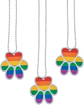 Fun Express Paw Shaped Rainbow Dog Tag Necklace - Set of 12 - Party Favors and Handouts