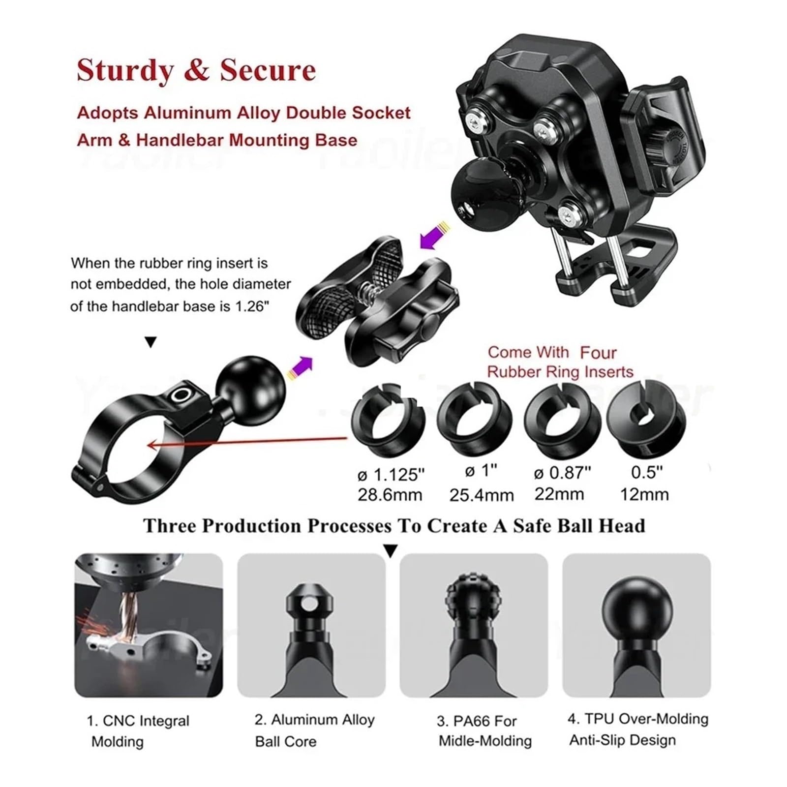 Support Telephone Velo Moto Support Téléphone pour Moto avec Amortisseur Vibrations pour Vélo Scooter VTT Navigation pour Smartphones 5,4 À 7,2 Pouces(M33-C1)