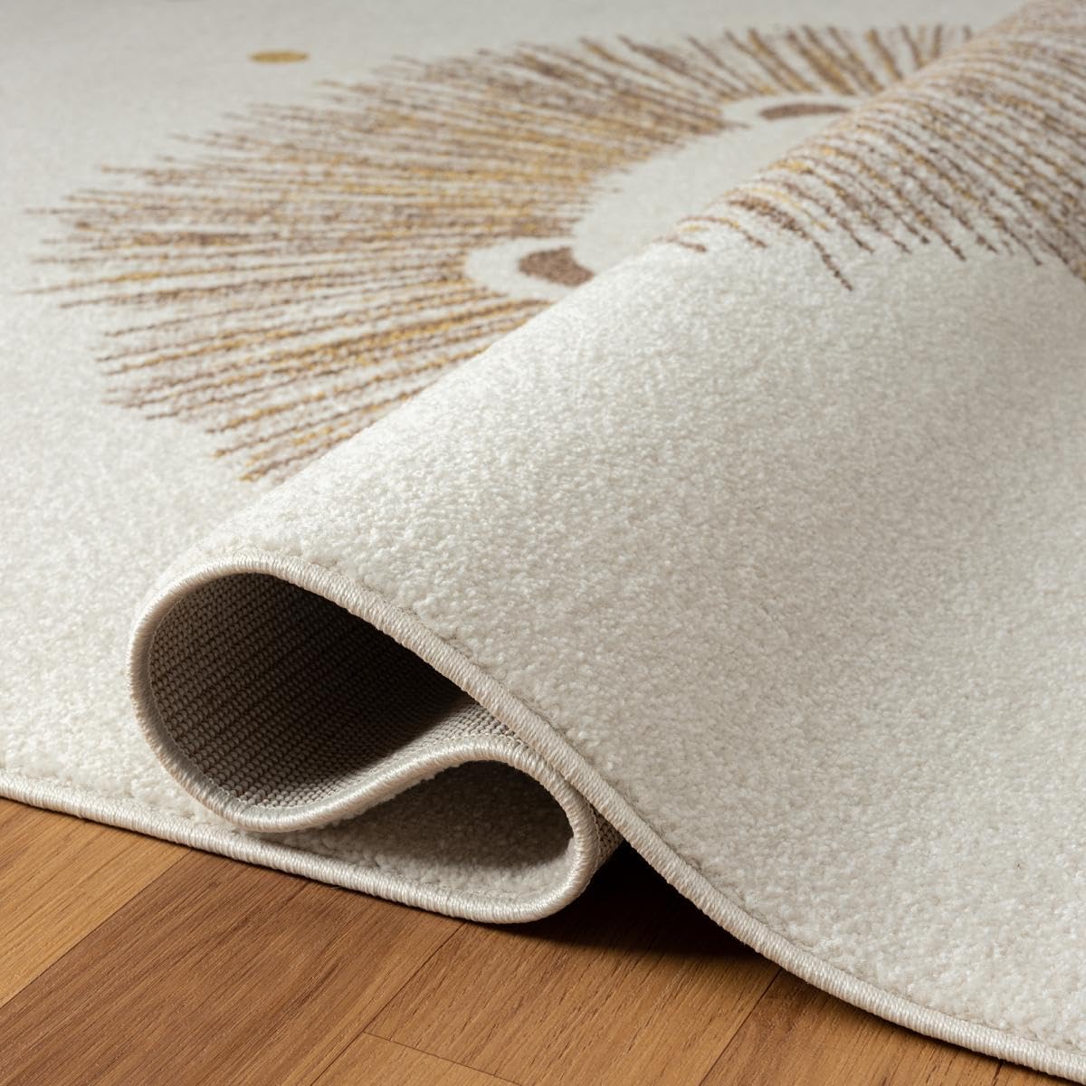 Tapis Enfant Couloir, 120 X 170 Cm, Écru, Motif Lion Empreintes Pois, Tissé en Turquie Poils Ras, Style Doux pour Chambre, 9598