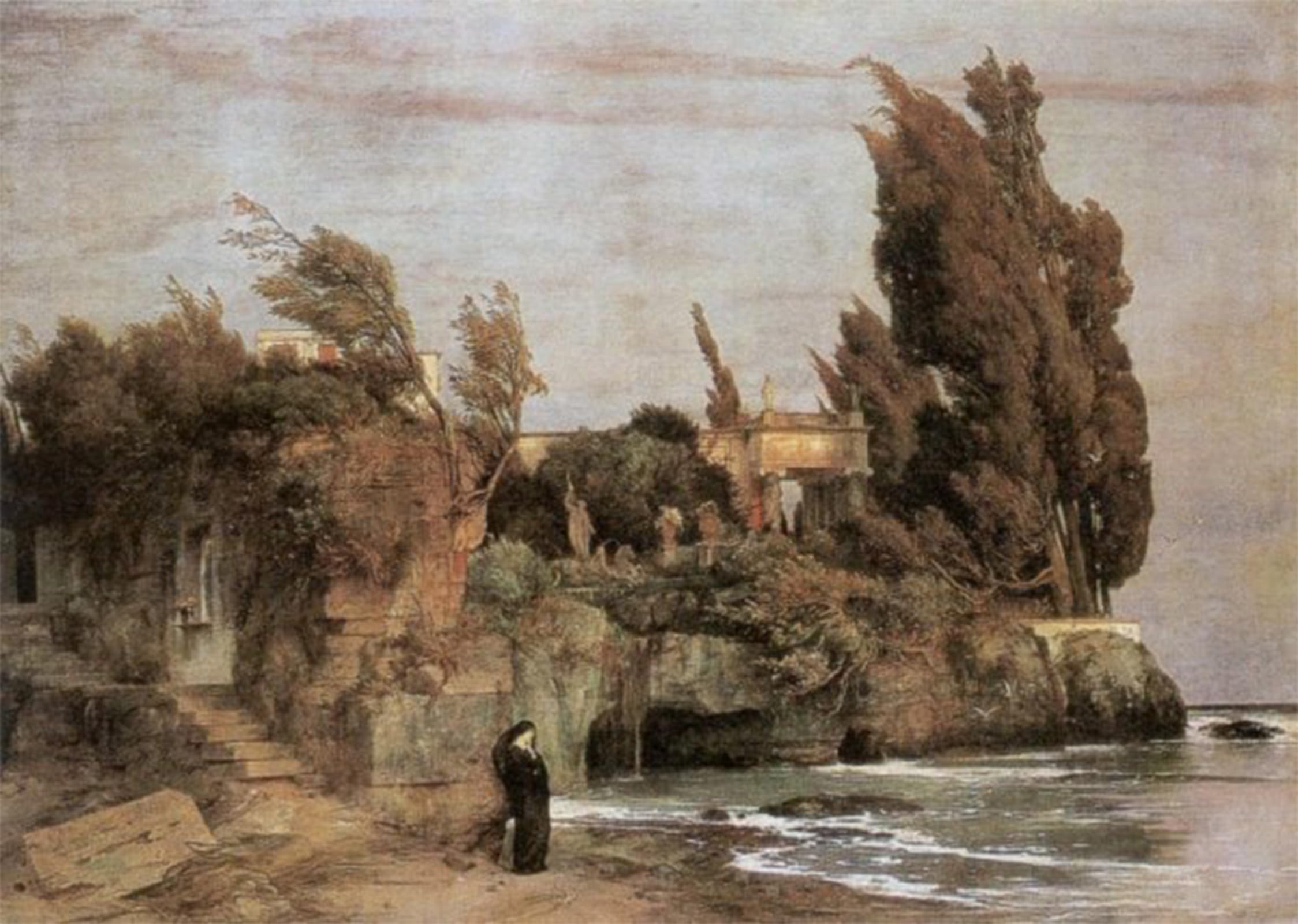 SERENDIPITP Abstract Painting Mural Print Picture Wall Decor Painting Villa by the Sea by Arnold Bocklin Vintage Wall Artwork for Home Decor 60x90cm