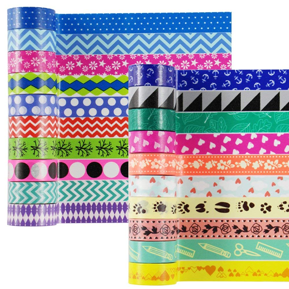 Decorative Washi Tape Set of 20 Adhesive Tape Masking Tape, Various Patterns (20 Patterns)