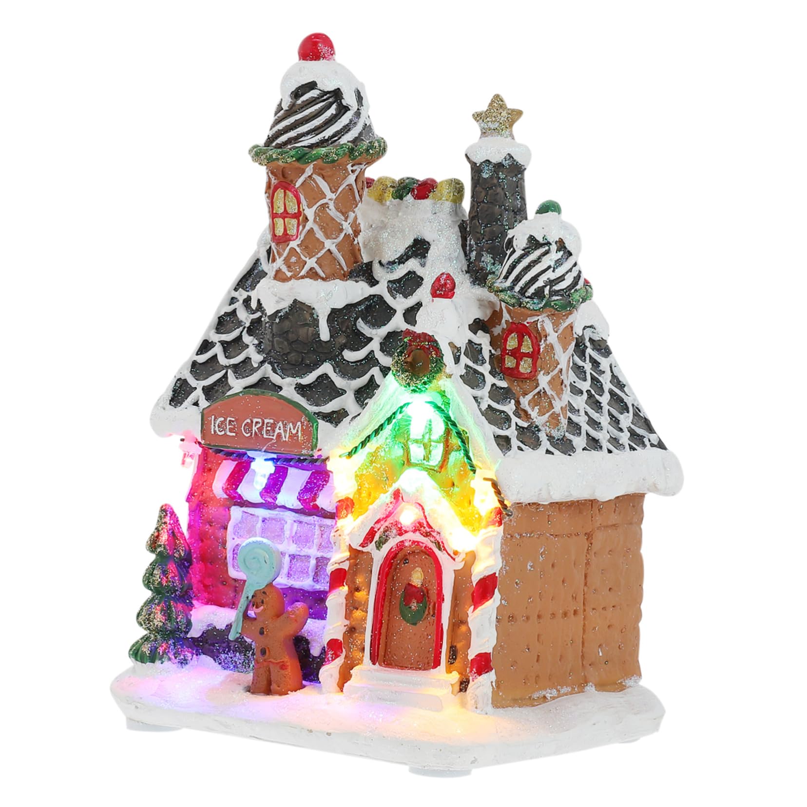 Amosfun Adorno Navideño de Resina Luz LED para Embellecimiento de Casa de Invierno, Acabado Fino y Color Festivo Adecuado para Fiestas de Navidad y Oficina