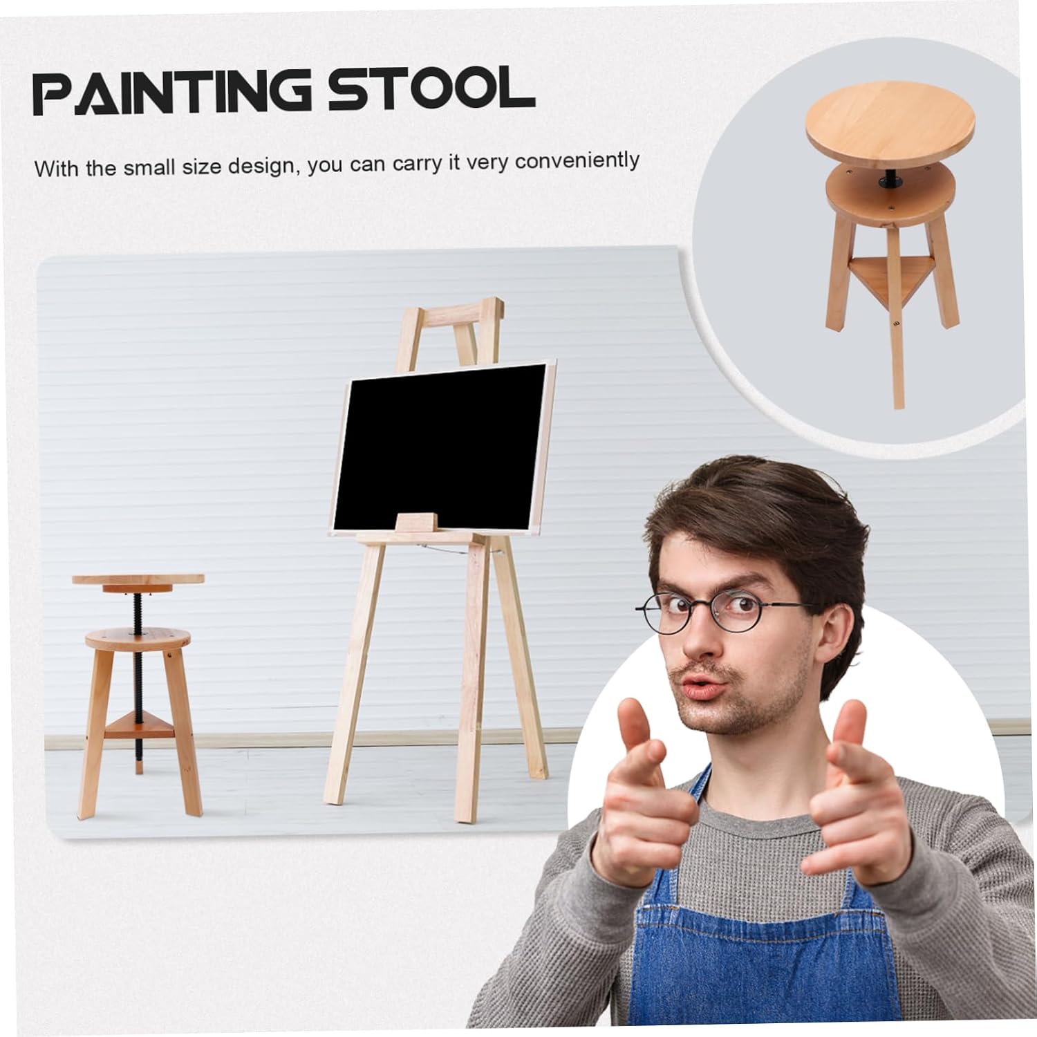 Unomor Multi-Functional Wooden Drafting Stool with Height Ergonomic Design for Artists Comfortable Footstool for Studios and Home Use