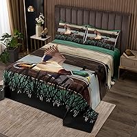 Vista 8 de Juego de ropa de cama de piel de vaca abstracta marrón rústico con rayas empalmadas de granja, tamaño individual, juego de edredón de vaquero