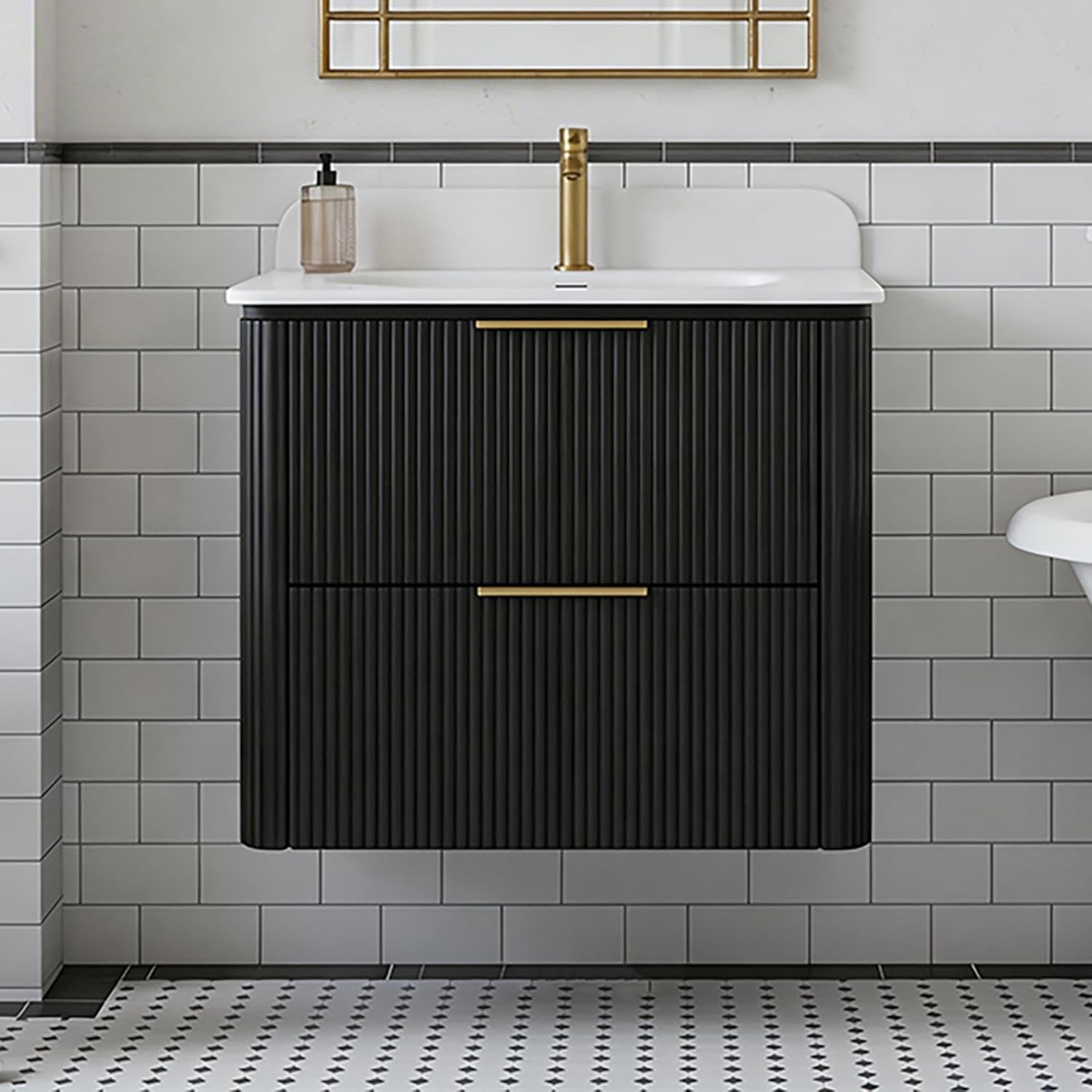 24 inch Floating Bathroom Vanity with Sink, Wall-mounted Modern Bathroom Cabinet Sink, Soft-closed, Curved-edges, One-piece Countertop, Moistureproof Finished Solid Wood&Plywood Cabinet, Black