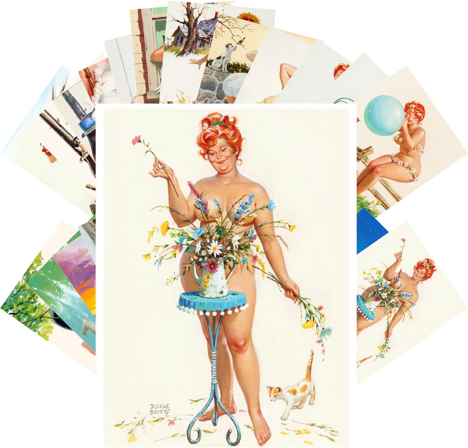 PIXILUV Vintage Postcards (24 pcs 4"x6" each) HILDA Funny Chubby Pinup Girl Vintage Notecards Sexy Redhead Plus Size Model Girl Retro Greeting Card Reprint
