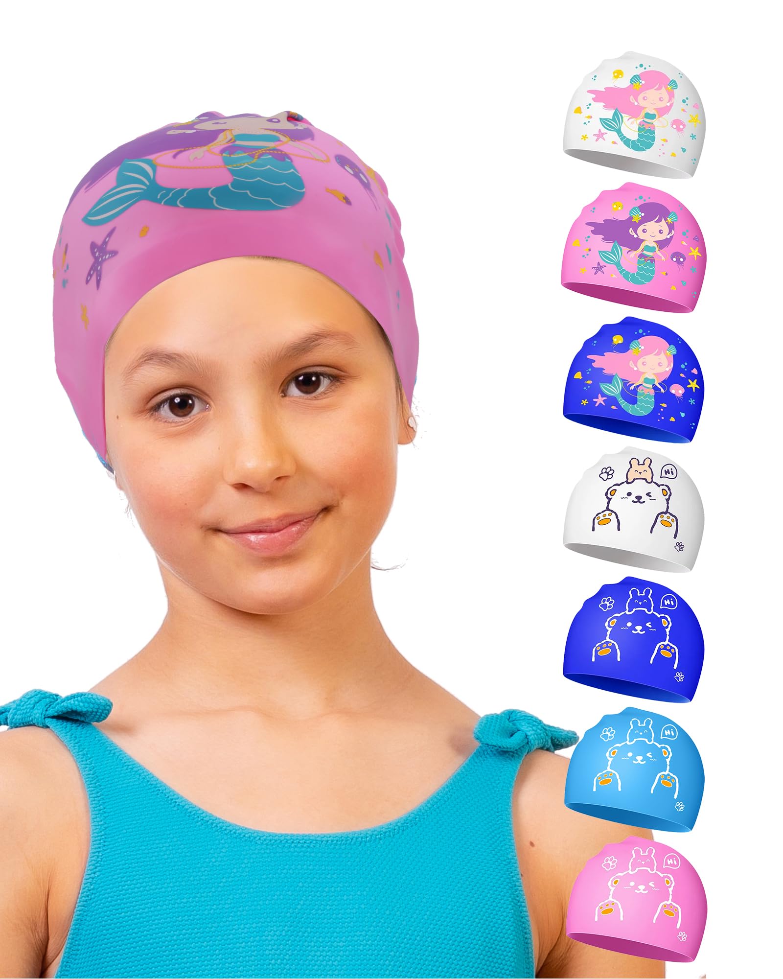 Gorro de Piscina para Niños 4-12 años, Gorro Natación Silicona Niños, Impermeable y Antideslizante