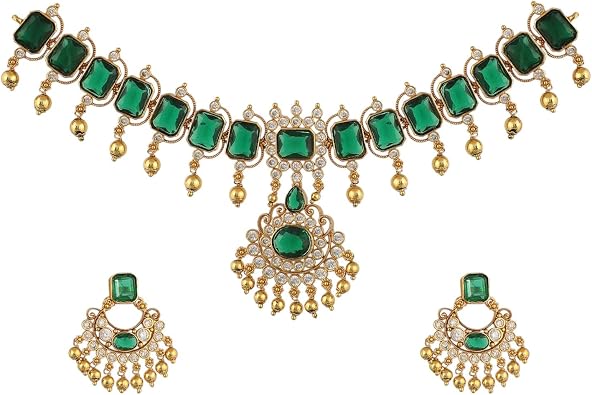 TARINIKA Cubic ZirconiaCZ Indian Necklace Set with Earrings, Gold Plated Brass Fashion Indian Jewelry Gift for Women Bollywood Costume Jewellery