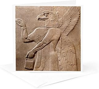 3dRose Greeting Card - Image of Ancient Assyrian Mythical Eagle Protector Protection Charm - Ancient Art