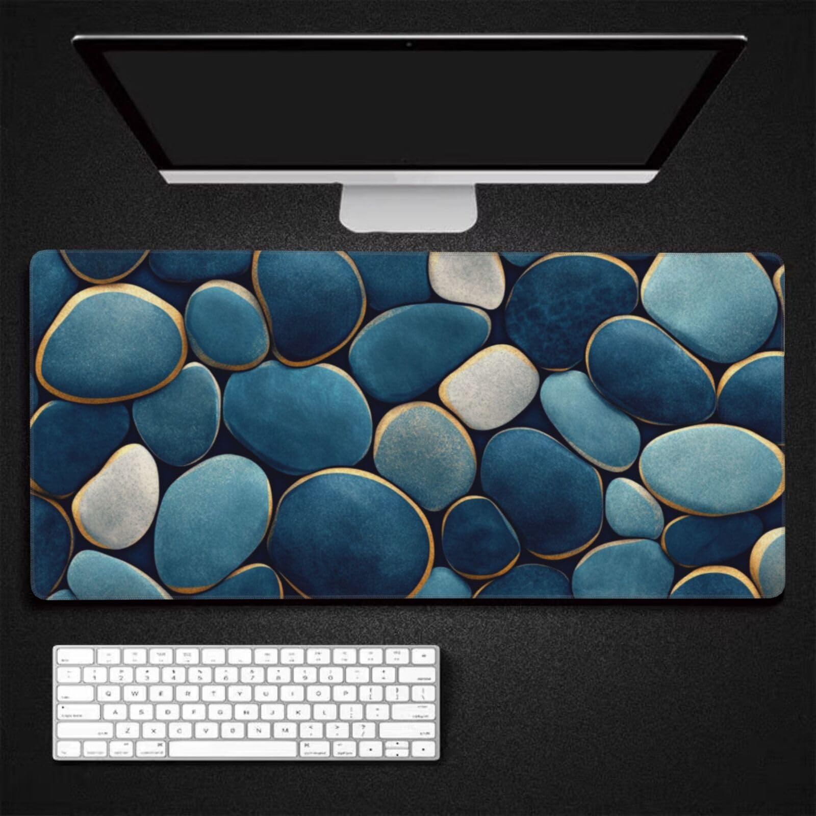 Tapis de Souris XXL 90 x 40 cm, Bleu & Pierre Tapis de Bureau G750