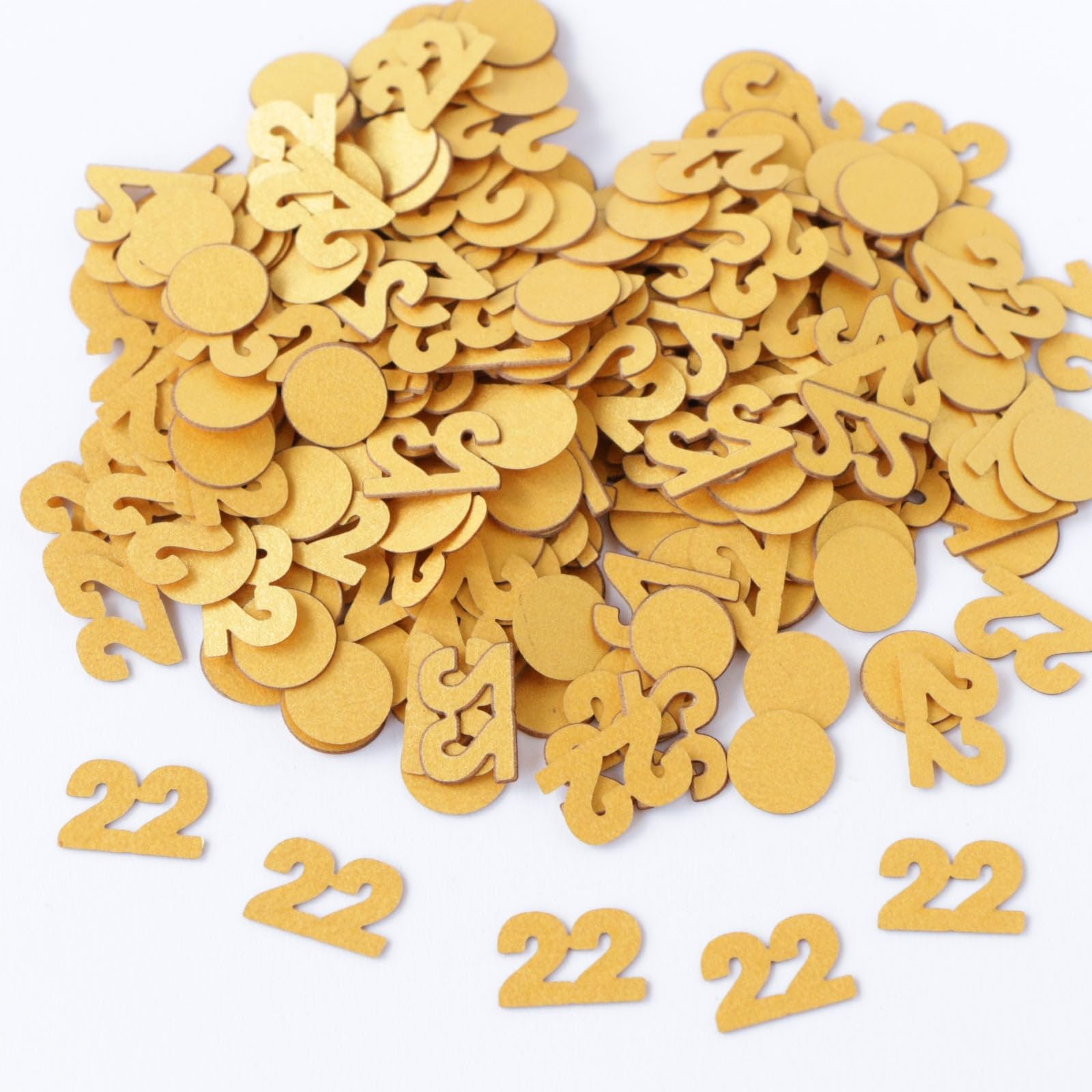 Gold 22nd Birthday Table Confetti with Circles - Pearlescent Card Decorations for Age, Bday, Anniversary or Milestone Party - Scatter or Sprinkle