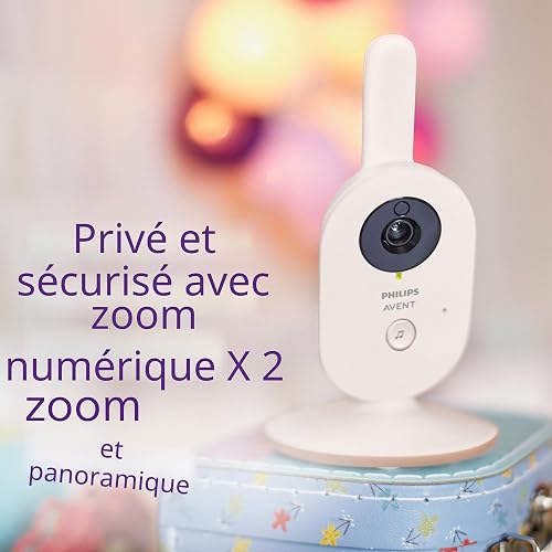 Philips Avent Advanced Video Baby Monitor - Private and Secure Baby Monitor with Camera and Audio in Coral Cream, 2.8" (7.1 cm) Display, x2 Zoom, Night Vision, 2 way Audio, Lullabies (Model SCD881/05) - 2