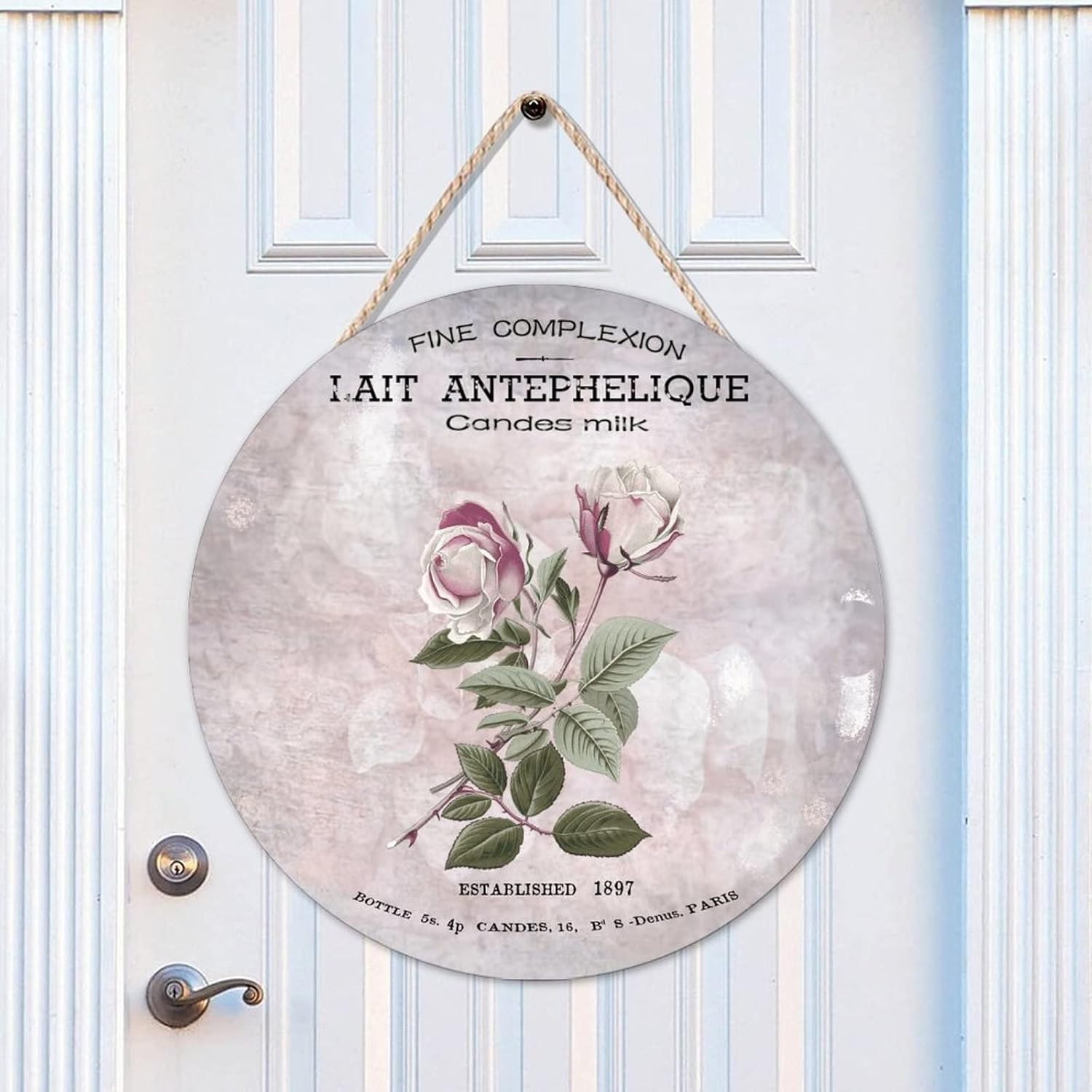 Vintage Wall Door Hanging Sign, French Vintage Flower Wood Door Sign, Flower 16x16in Front Door Sign for Front Door Entryway Porch Bar Pub Housewarming Gifts