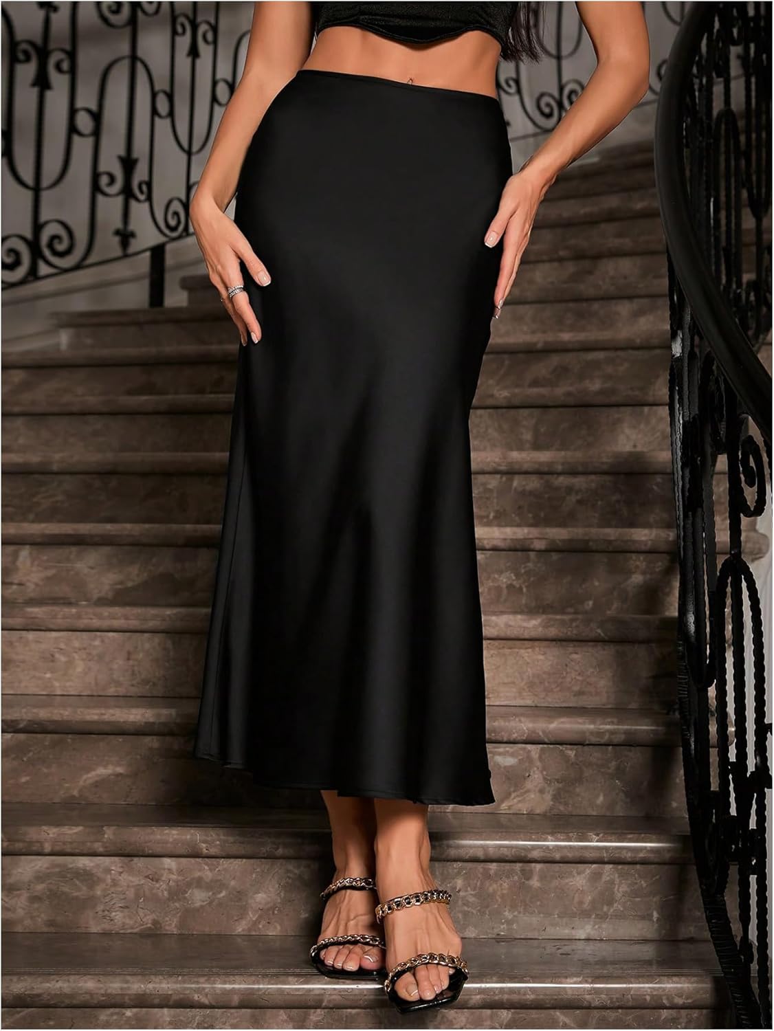 GORGLITTER Women's Satin Long Skirts High Waisted Flowy A Line Silk Elegant Maxi Skirt Country Concert Outfits - Image 3