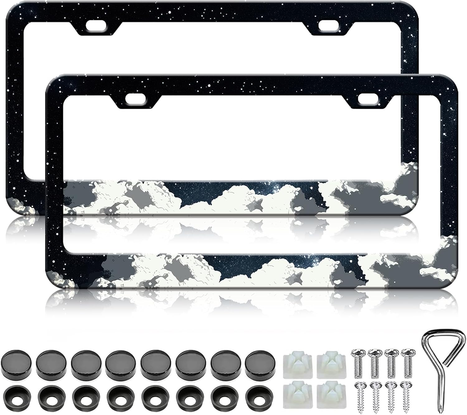 Starry Sky License Plate Frames - 2 Pack Anime Sky License Plate Holder, Aluminum Metal Rust-Proof Waterproof Car Decorative Tag Frame for Standard US 12x6 Inch