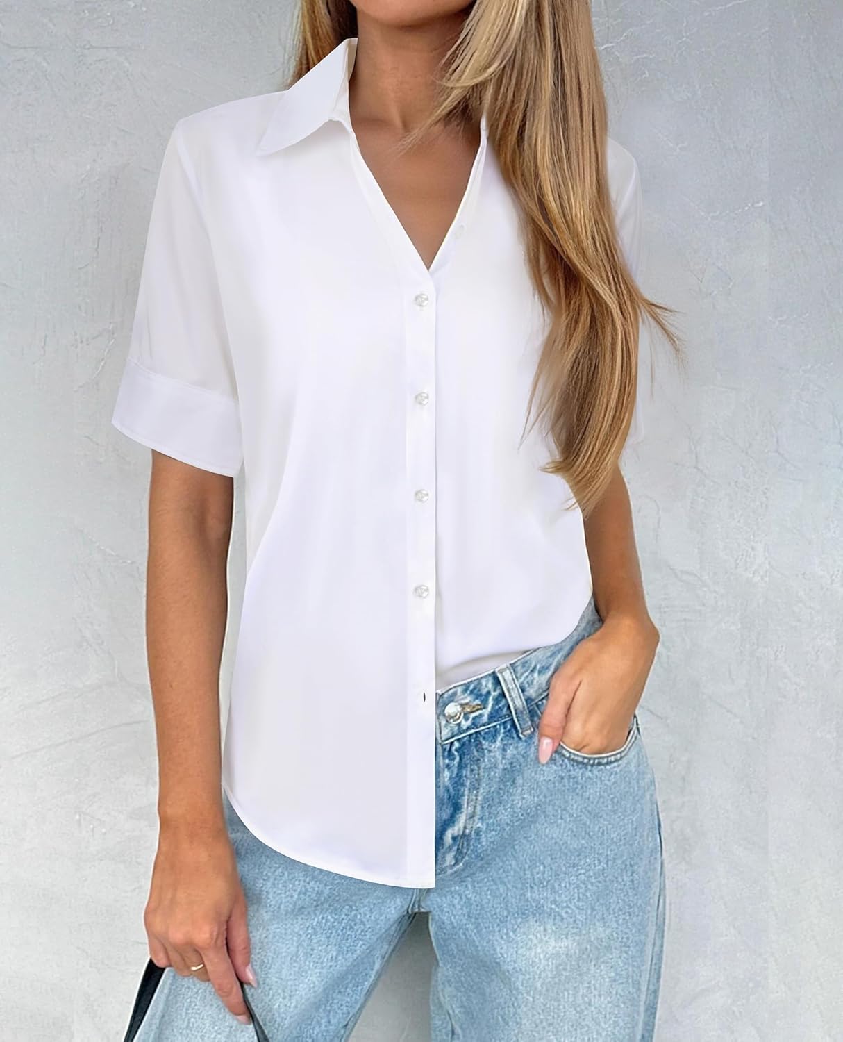 Button Down Shirts for Women Stain Shield Short Sleeve Dress Shirts Wrinkle Free Work Casual Blouses - Image 6