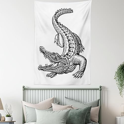 Miniatura 5 de Lunarable Tapiz de cocodrilo, reptil dibujado a mano con patrón oriental y motivos, decoración de tela para colgar en la pared para dormitorio, sala