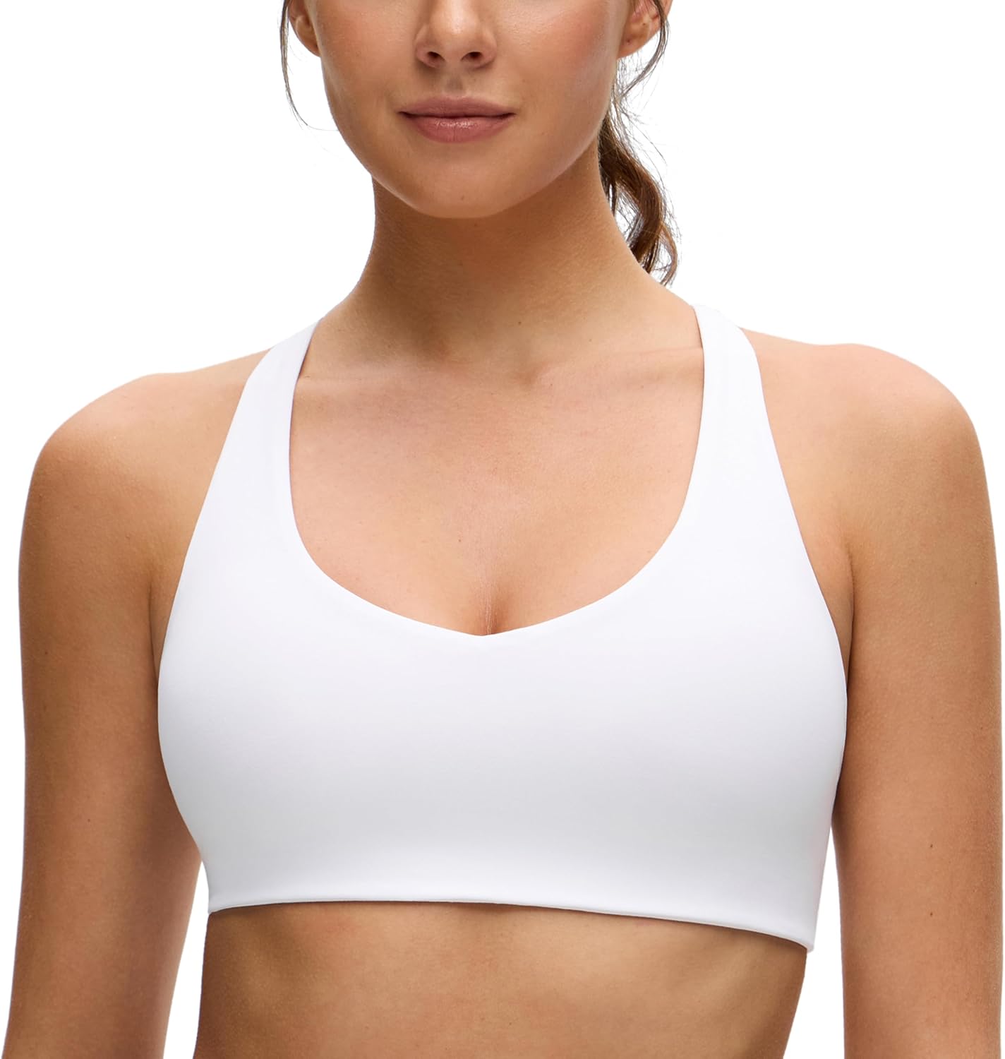 CRZ YOGA Butterluxe Racerback Sports Bras for Women - V Neck Supportive Padded Wireless Athletic Yoga Crop Top