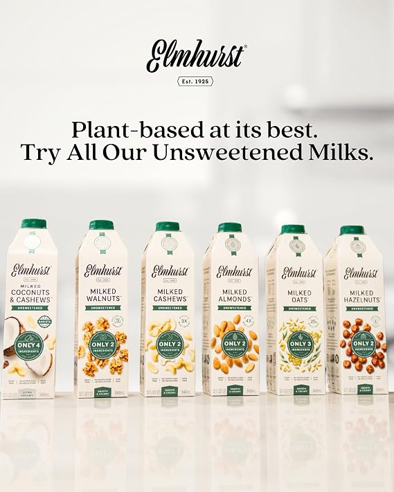 Elmhurst Milked Hazelnuts, Unsweetened, Plant Based, Dairy Free, Non GMO, 32 Fluid Ounces (Pack of 6)